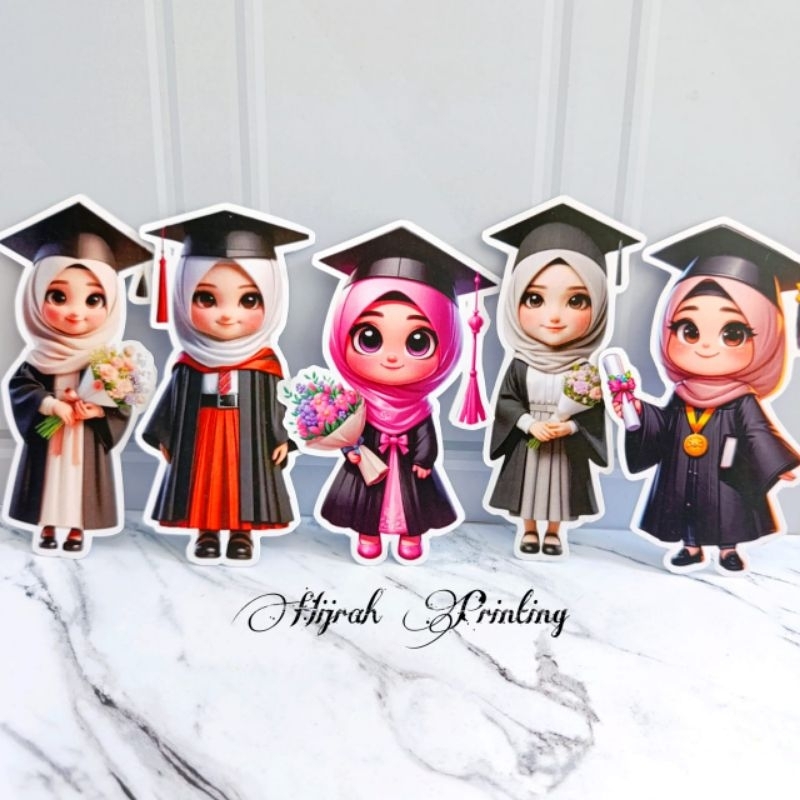 Topper Gambar Wisuda Kartun Cewek dan Kartun Cowok Isi 5pcs