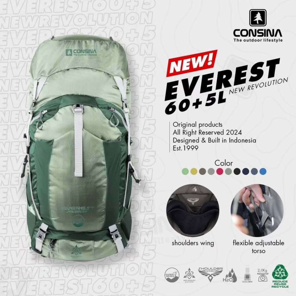 CONSINA EVEREST 60+5L EXPERT SERIES GEN 3 RANSEL GUNUNG NEW REVOLUTION