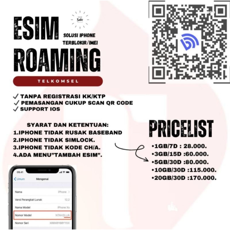 EsimRoaming Telkomsel 1Gb / 7 Hari