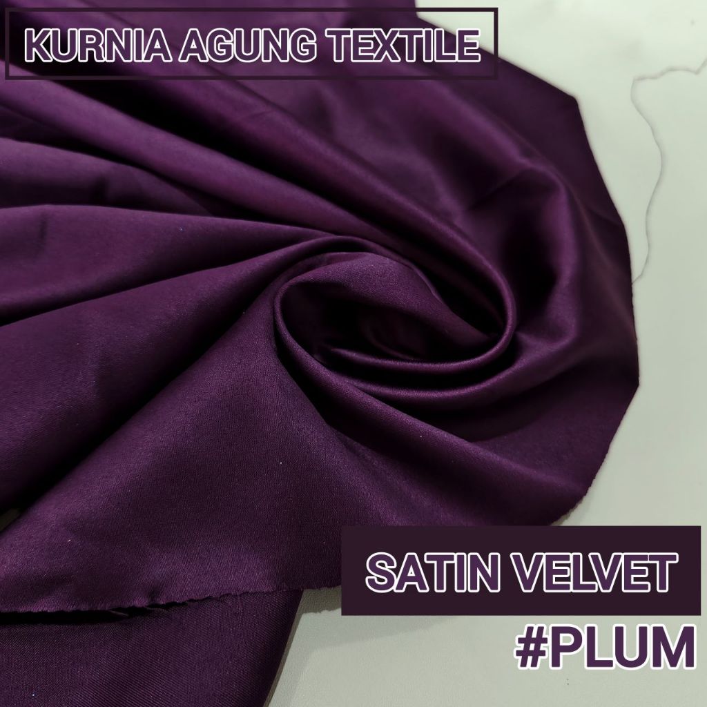 Kain Satin Velvet Premium Silk warna PLUM Bahan Furing Dress Kebaya Meteran TERMURAH