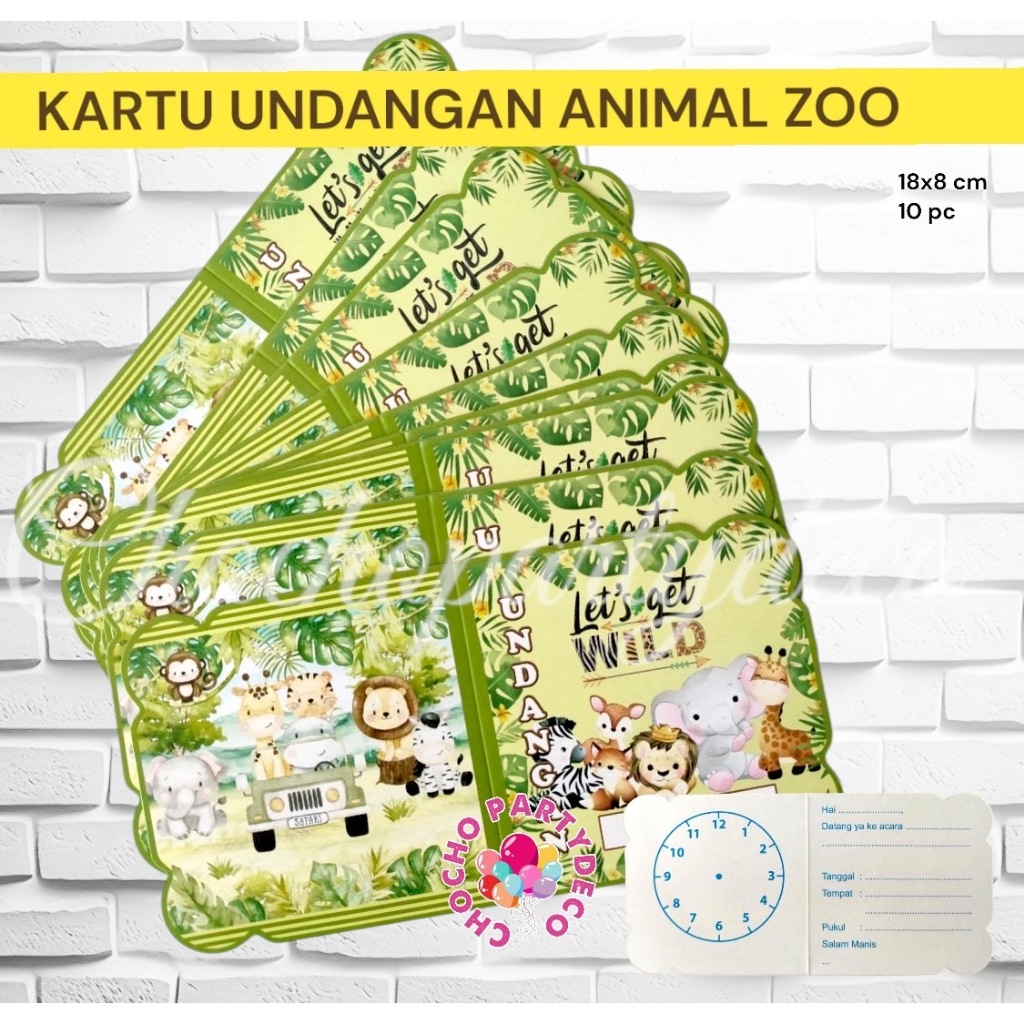 Kartu Undangan Ulang Tahun ANIMAL ZOO Isi 10 / Kartu Undangan Ultah Anak ANIMAL HEWAN SAFARI
