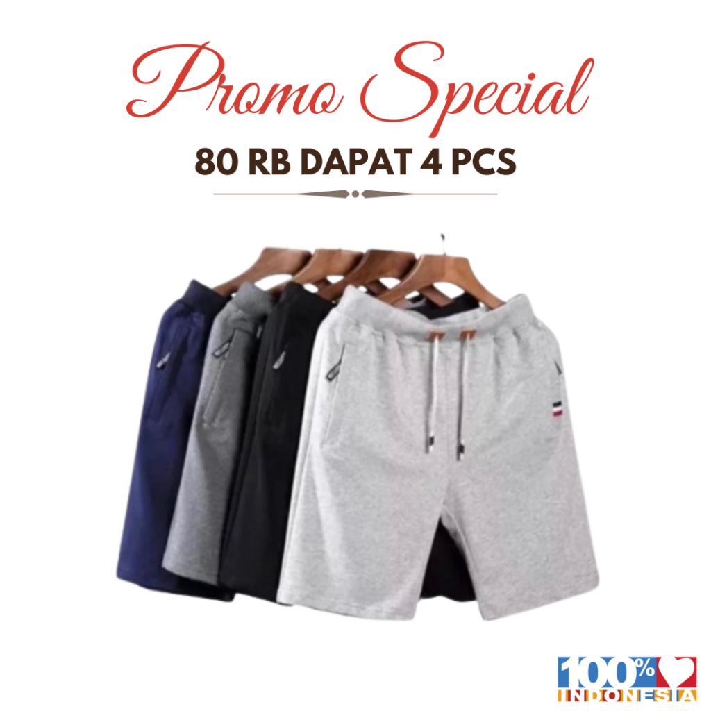 Celana pendek sport pria celana pendek pria wanita bahan baby terry saku resleting