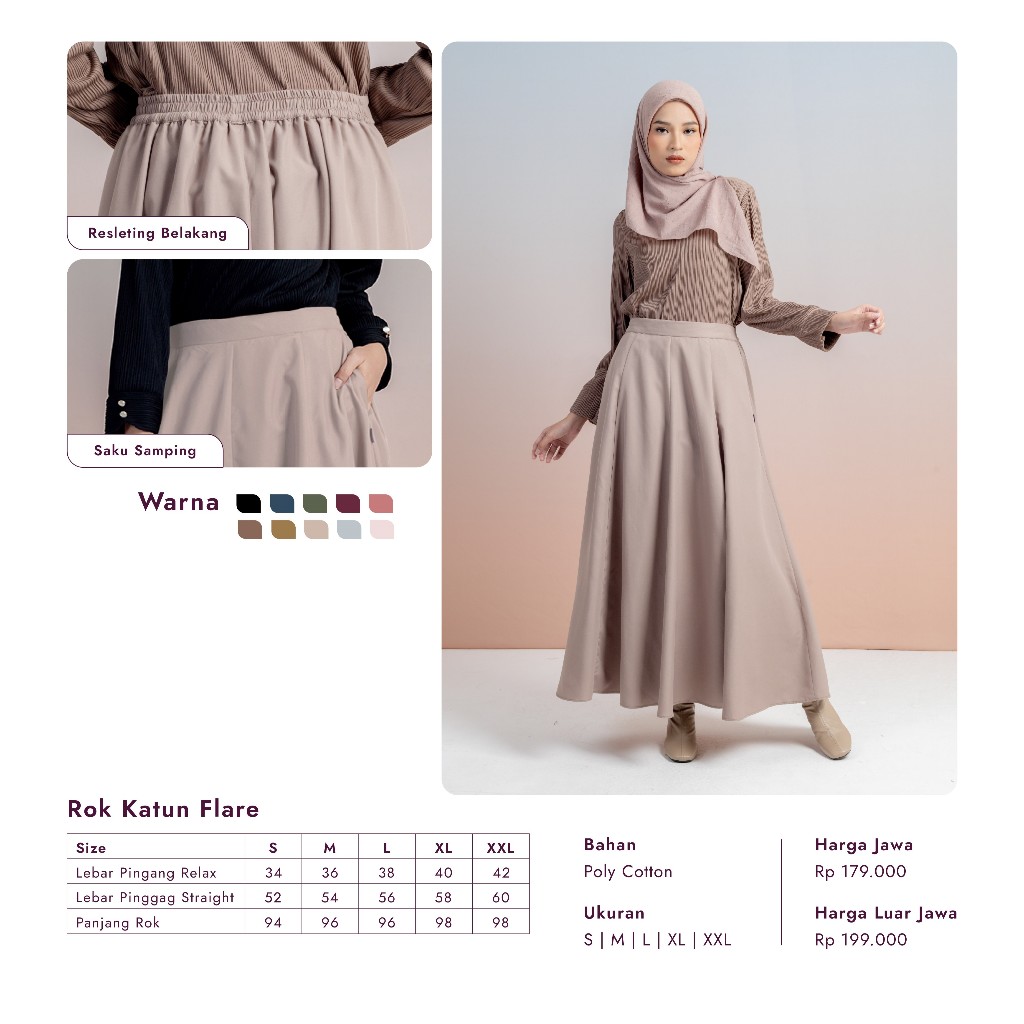 ELZATTA HIJAB SKIRT POLOS WANITA TERBARU  ROK KATUN FLARE