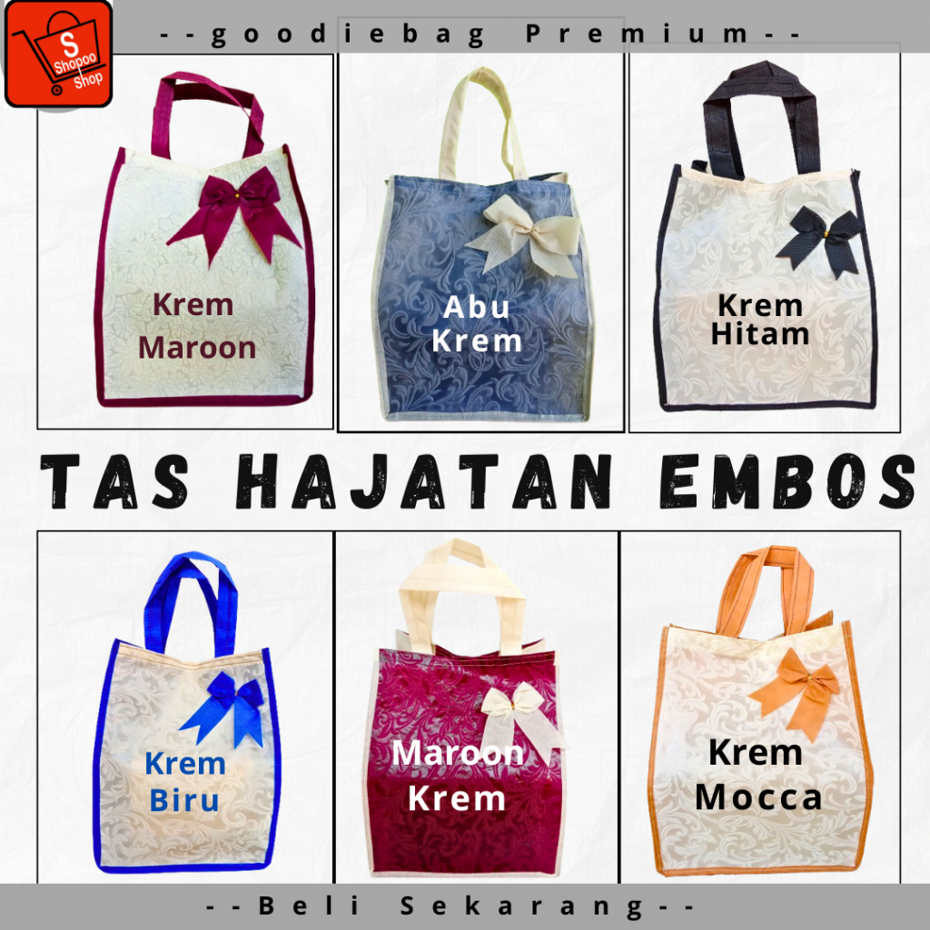 

(1 LUSIN=12PCS) Tas Hajatan Embos Pita | Goodiebag Tas Hajatan | Tas Spunbond Pita 22x22x30