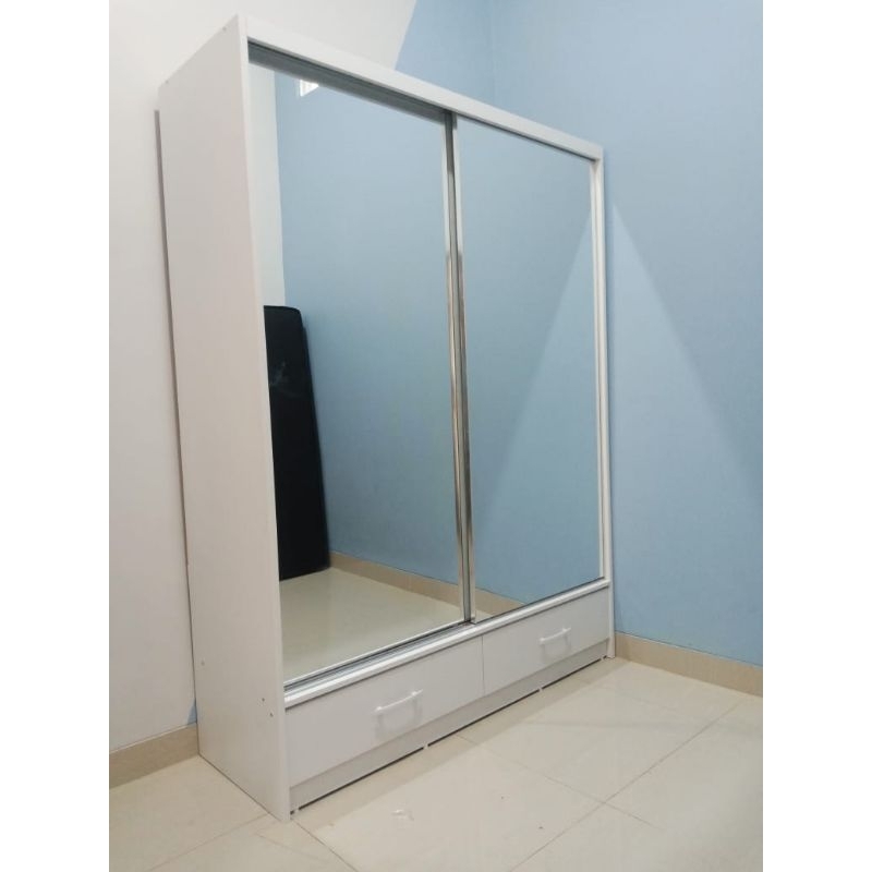 lemari pakaian sliding 2 pintu | lemari sliding pintu 2 | lemari pakaian full cermin | lemari baju
