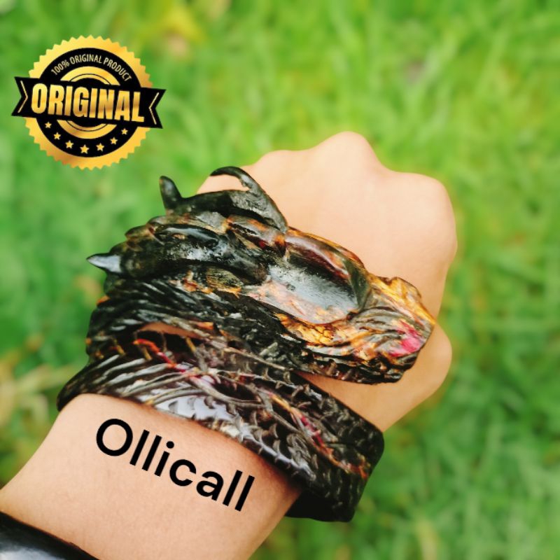 gelang akar Bahar merah kristal tembus cahaya ukir naga zize super jumbo berkualitas limited edition