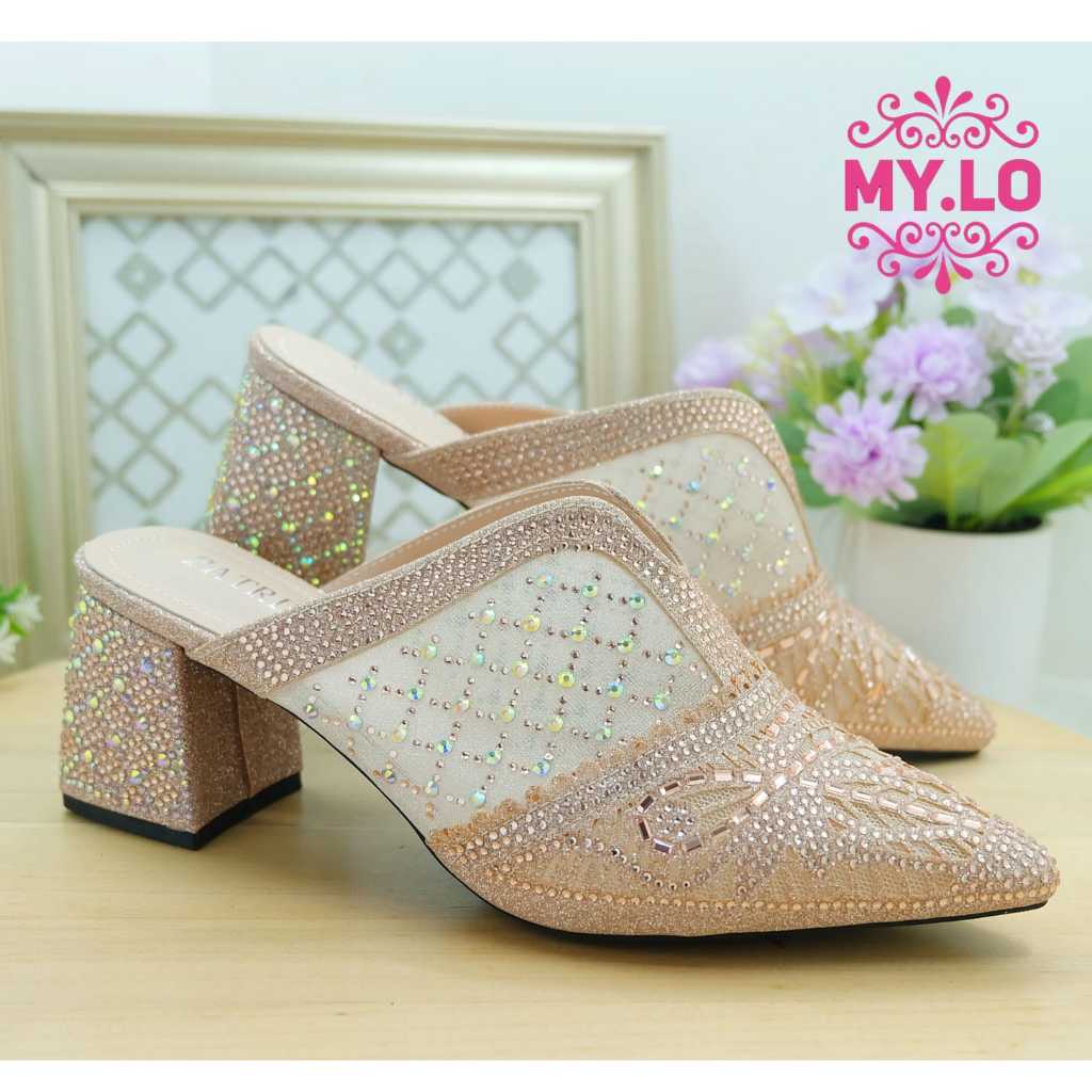 SANDAL PESTA WANITA SENDAL KONDANGAN PEREMPUAN SLOP KEBAYA PENGANTIN SELOP WISUDA MEWAH ELEGAN PREMI