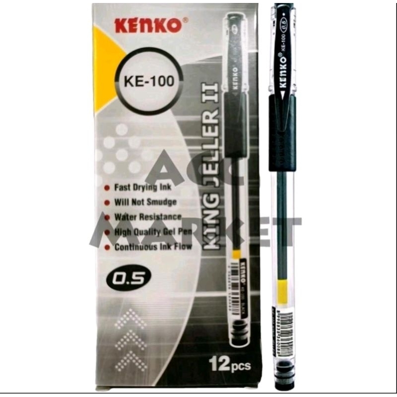 

1pack pulpen Gel kenko KE-100 king jeller II Bolpen kenko Hitam Stationery