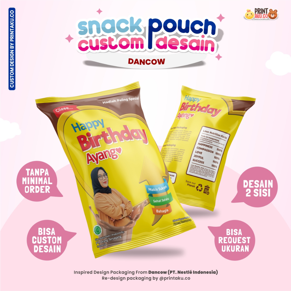 

Bungkus Kado Custom | Snack Custom Foto Teks Bungkus Kado Pouch Jumbo | Series Dancow