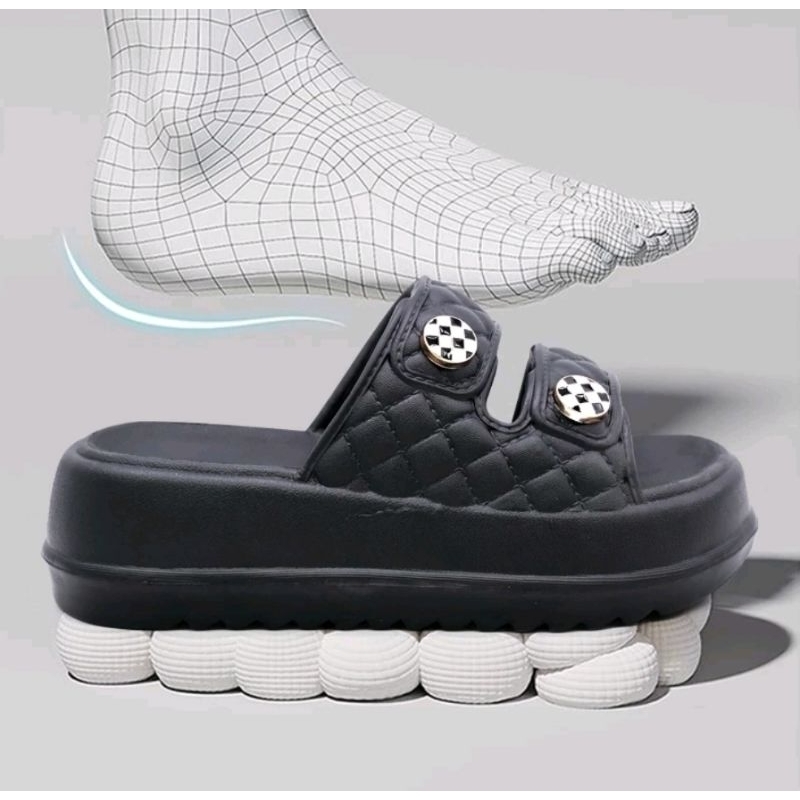 NEW Sandal Selop Wedges Wanita/ Sandal Karet Tinggi Tebal