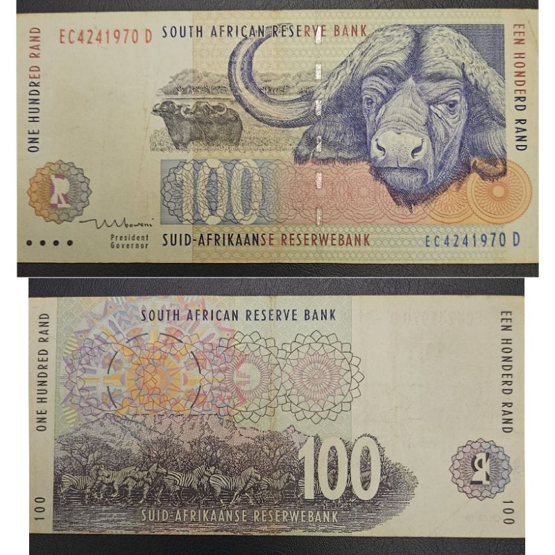 [Koleksi] Afrika Selatan 100 Rand Series Hewan Kerbau Bercula satu Kondisi XF Bagus Original 100%