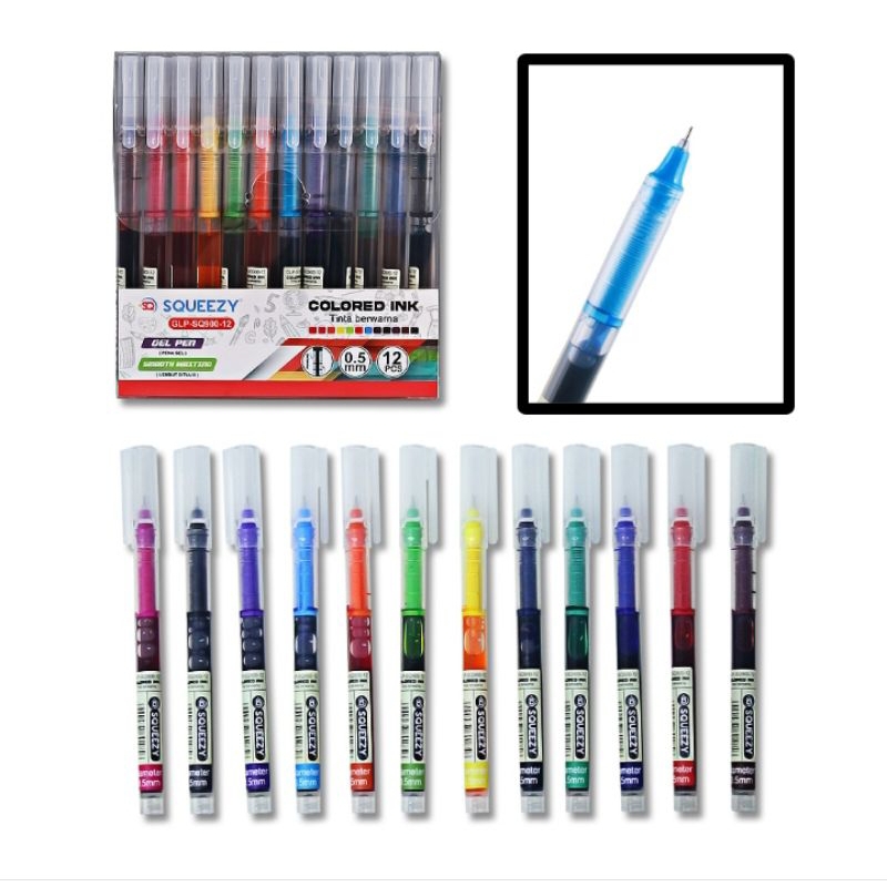 

Squeezy 900 - Pena Gel 12 Warna 0.5mm / Pena Warna Warni Isi 12 Warna Cantik Modern New