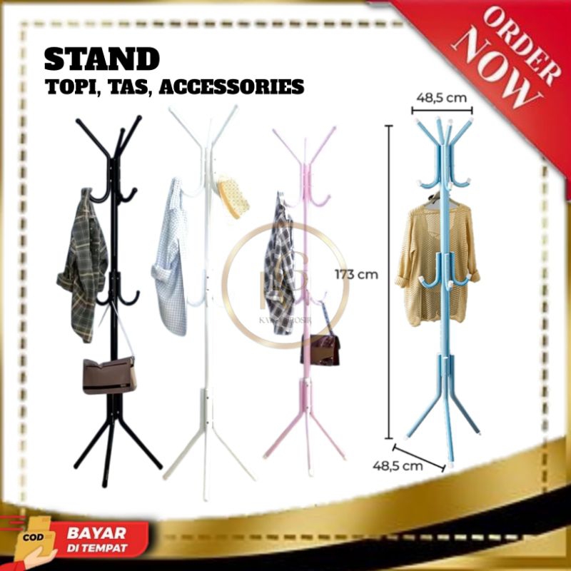 Stand Topi Tas Accessories 9 Hook/Gantungan Baju Tiang Berdiri/Gantungan Stand Aesthetic Murah