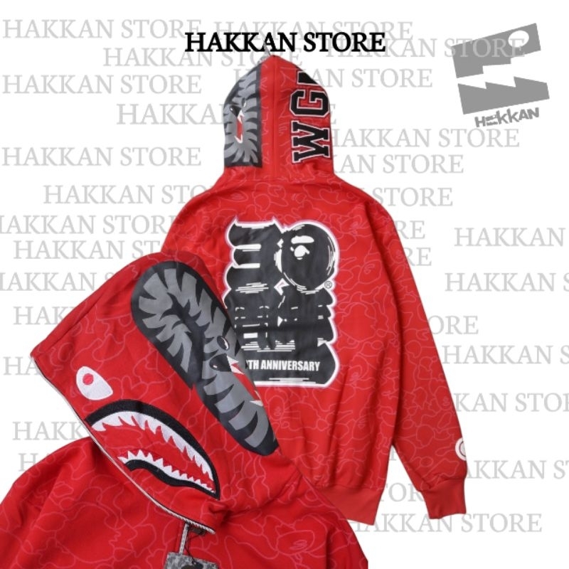 HAKKAN STORE .. JAKET HOODIR FULLL ZIPPER BAPE X JAPANES PRINTING RED