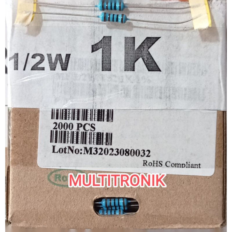 RESISTOR 1K 1/2WATT 1%  RESISTOR 0.5WATT 1K  METAL FILM TAIWAN