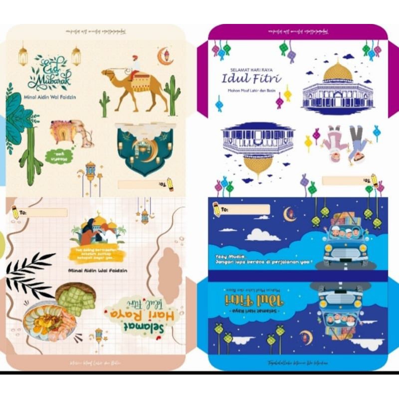

400 lembar amplop lebaran panjang belum dilem 4 motif