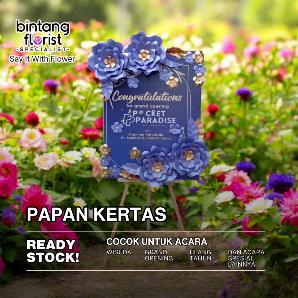 Karangan Bunga Papan Kertas Ukuran 60x90 Malang Untuk Segala Acara Spesial Wisuda Grand Opening Sela