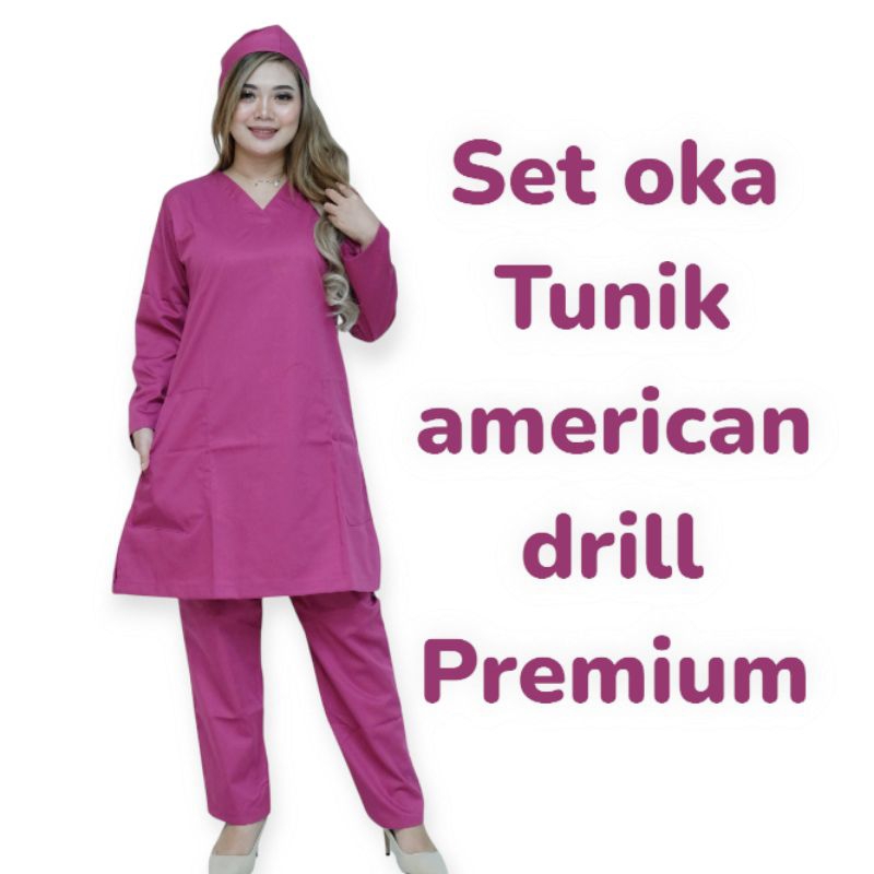 baju ok tunik lengan panjang oka lengan pendek scrub medis seragam perawat jaga dokter