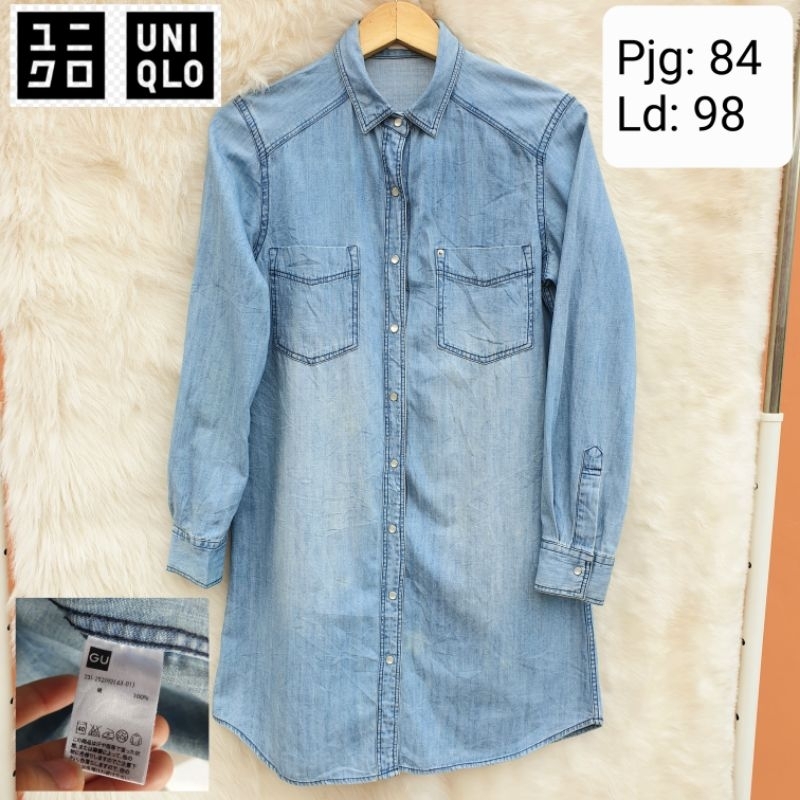 UNIQLO Baju Atasan Kemeja Denim Panjang Lengan Panjang Wanita