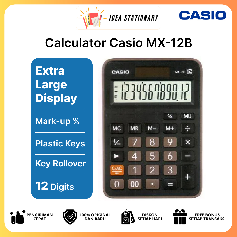 

Kalkulator Calculator MX-12B 12 Digit Extra Display Key Rollover Solar dan Batteries - Original