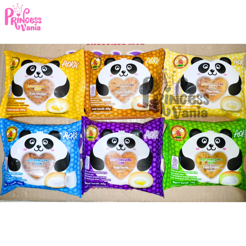 

AOKA PANDA SATUAN ROTI PANGGANG ISIAN RASA PANDAN KEJU COKELAT 60GR LEMBUT