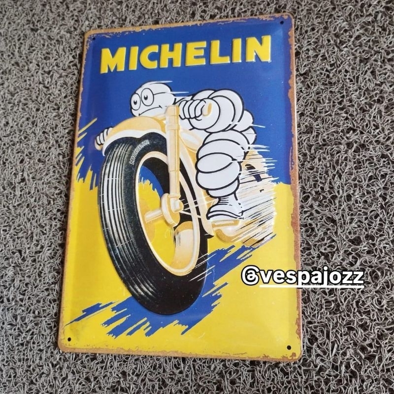 Enamel Vintage Michelin - Motorcycle bibendum (20cm x 30cm)