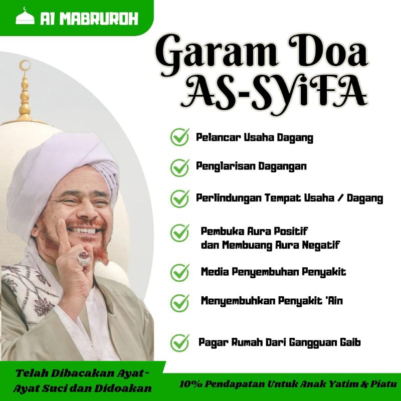 

garam doa As-Syifa 100 % Original | garam doa berkhasiat menyembuhkan penyakit A'in dan pelancar Usaha