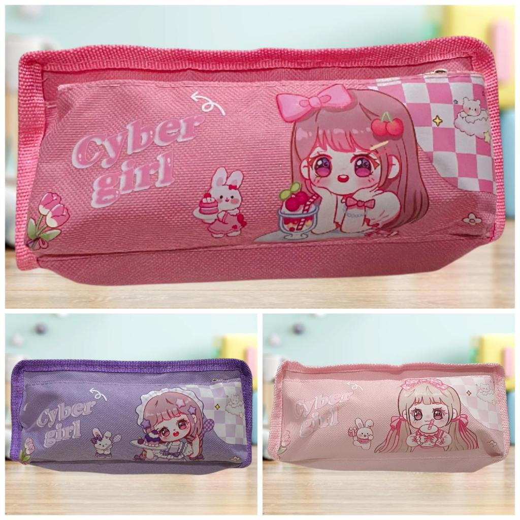 

Kotak Tempat Pensil Pencil Case Anak Sekolah Perempuan Cewek Kartun Canvas Kanvas Kain Cyber Girl Cute / Kawai Baby Doll Momo