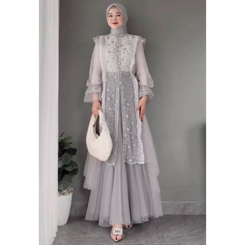 Sarah Outer Brokat Kondangan Mewah simple Elegant Cardigan Brukat Panjang Wanita Motif Baju Atasan C