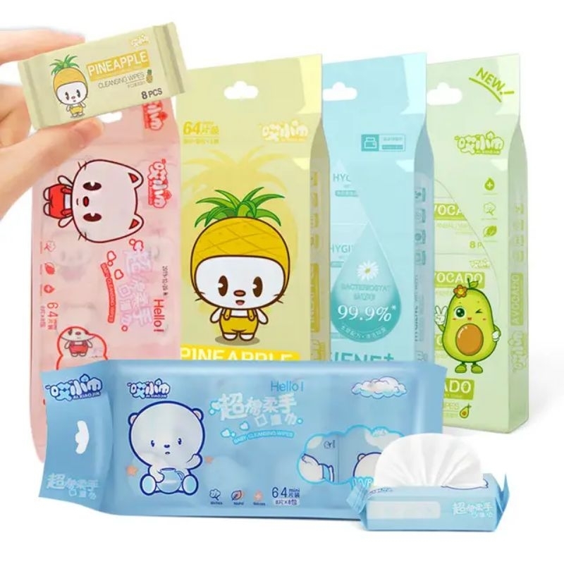 Tissue Basah Mini/Tissue Basah Non Alkohol/Tissue Basah Karakter Lucu/Tissue Travel