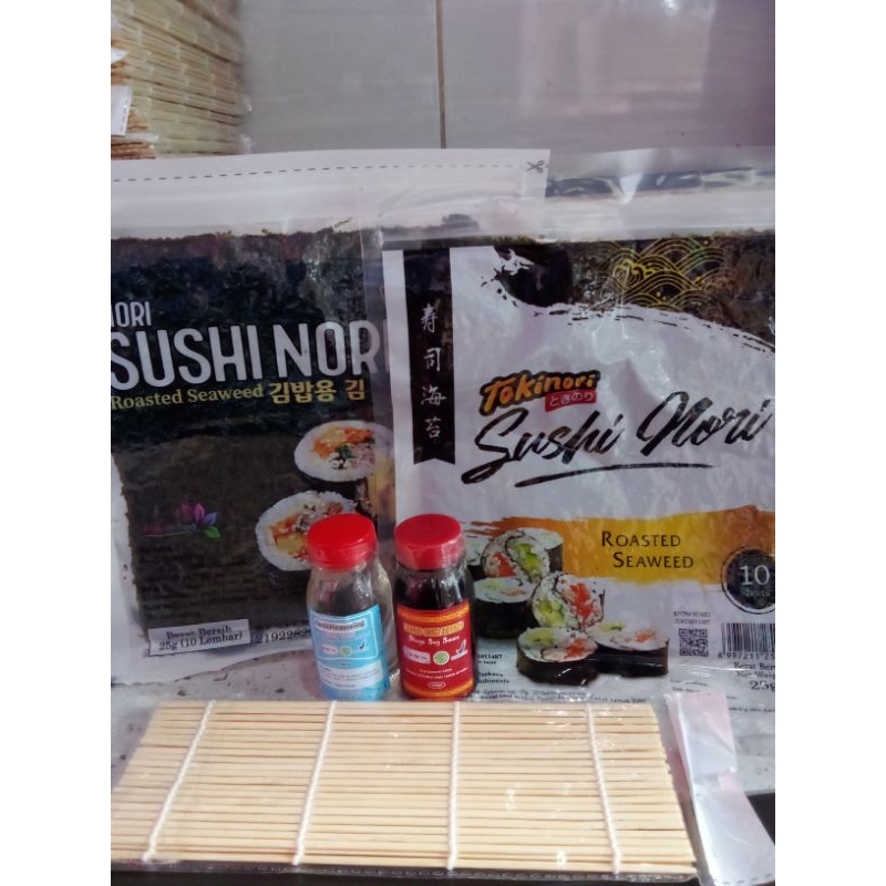 

paket 4 bahan sushi lengkap Nori sushi java sakao Nori cuka bambu sushi Shoyu dried seaweed