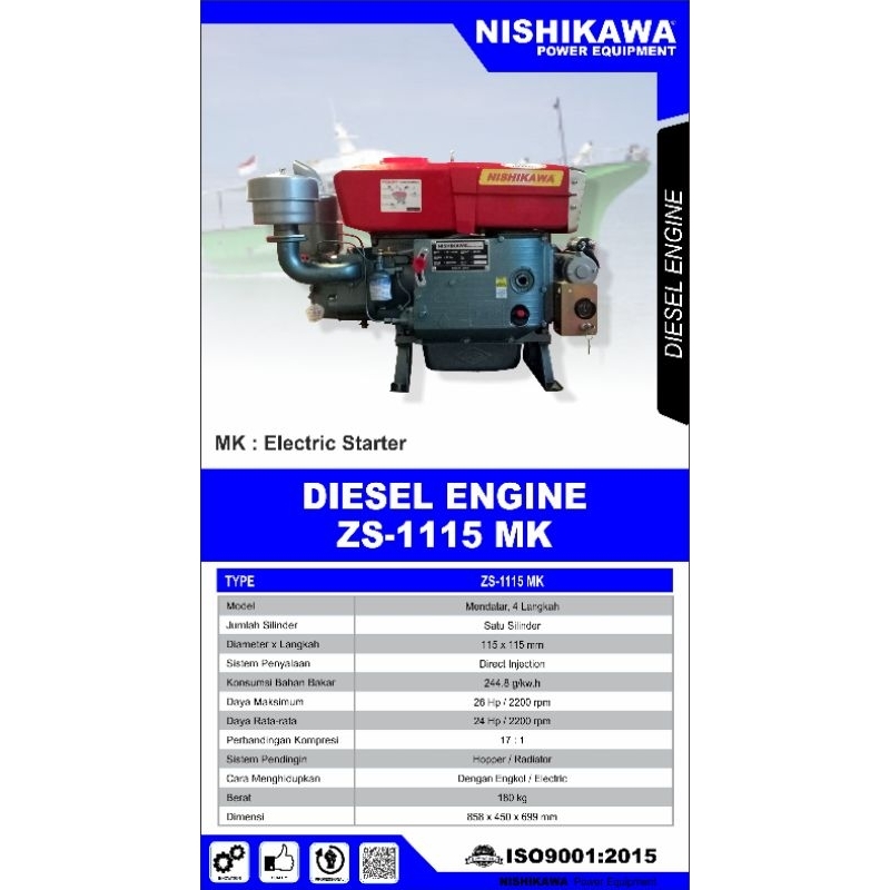 DIESEL ENGINE NISHIKAWA ZS-1115 MK 24 HP ELECTRIC DOUBLE STARTER