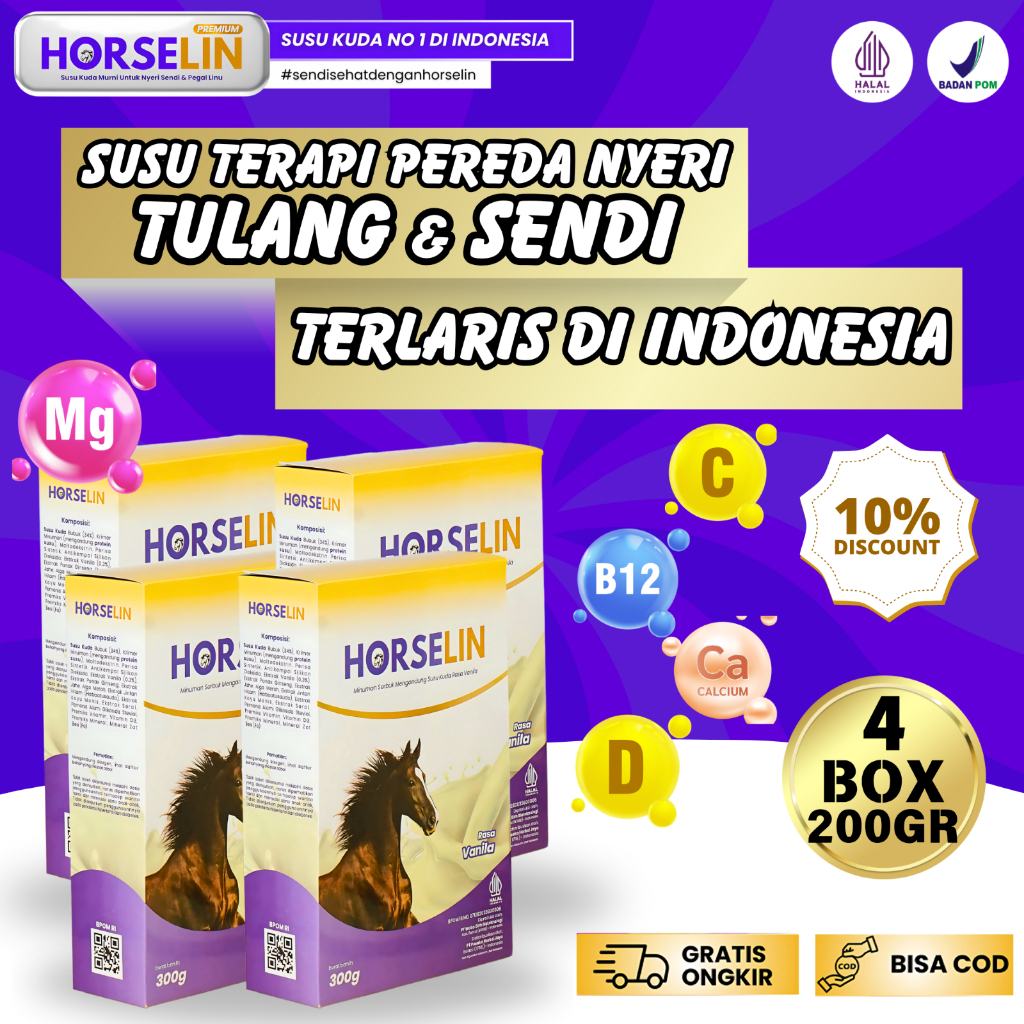 

HORSELIN Susu Kuda Premium Asli Original Susu Nyeri Sendi Tulang Otot Pegal Linu PAKET 4 BOX