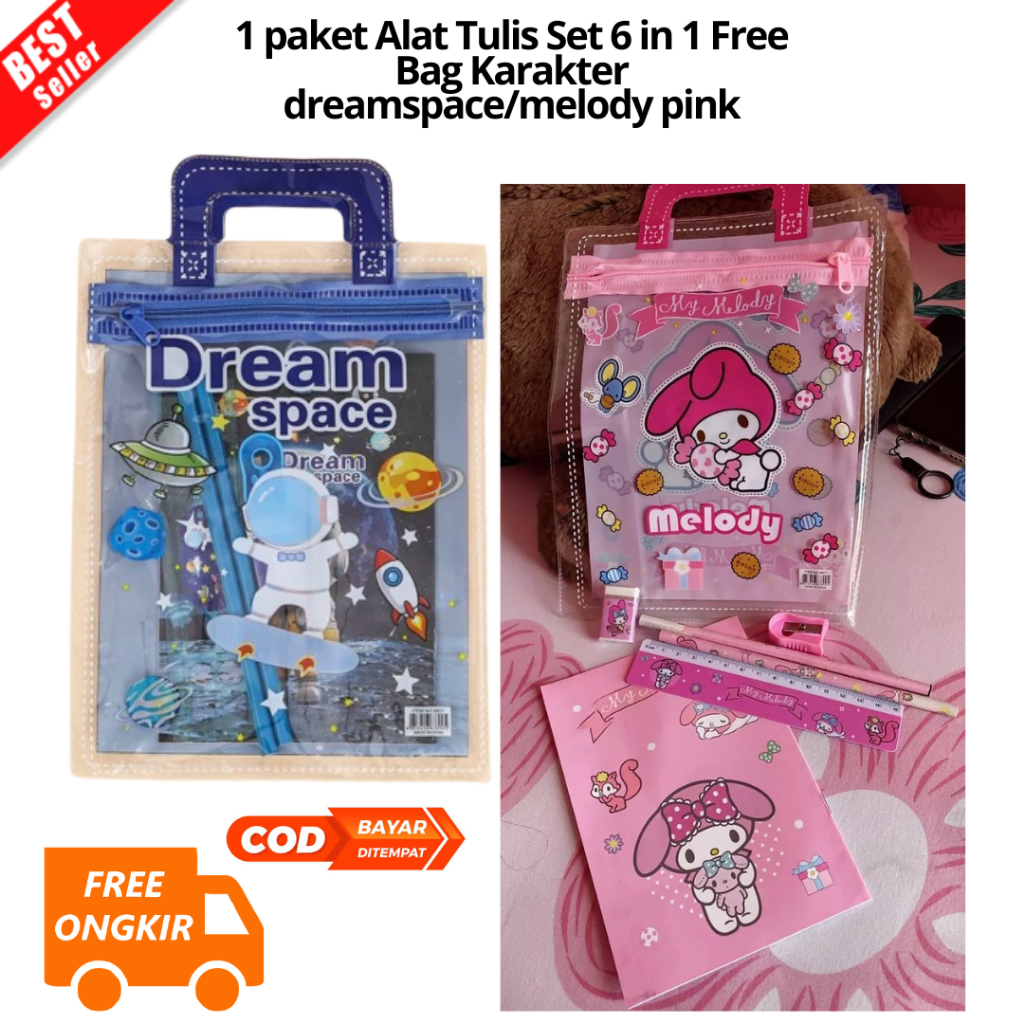

[JIB] BAYAR DI TEMPAT Alat Tulis Set 6 in 1 Free Bag Paket Alat Tulis Karakter Pensil Penghapus Penggaris AT31 ALAT SEKOLAH ATK
