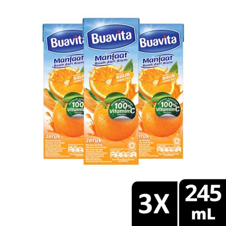 

[ Paket Isi 3 ] Buavita Jus Buah Asli Rasa Jeruk 245ml