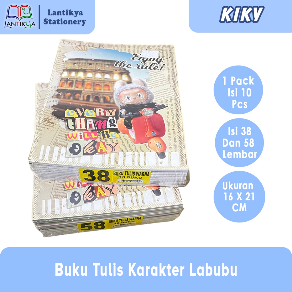 

Buku Tulis Kiky Labubu 38 Lembar/ 1 Pack isi 10 Buku