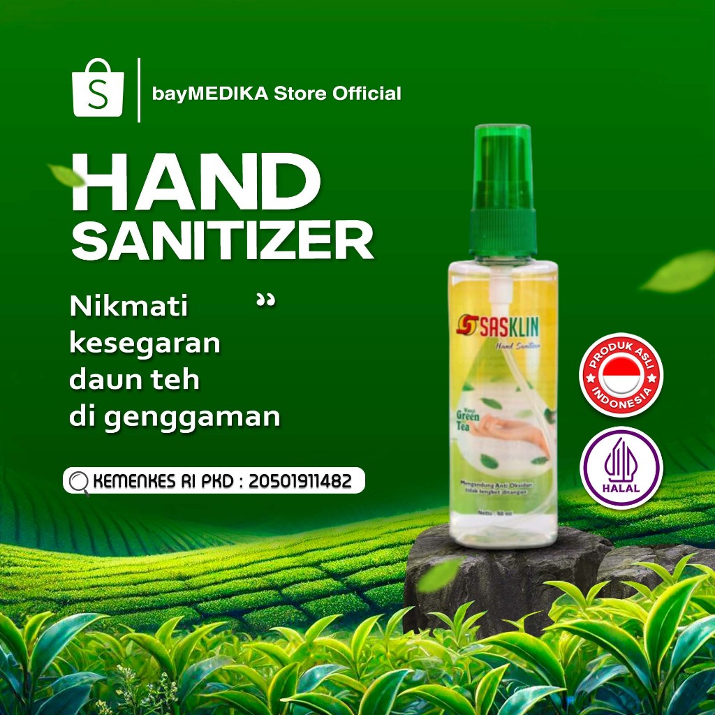 Handsanitizer Aroma Greentea 60ml SASKLIN HAND SANITIZER CAIR ANTISEPTIC 70%
