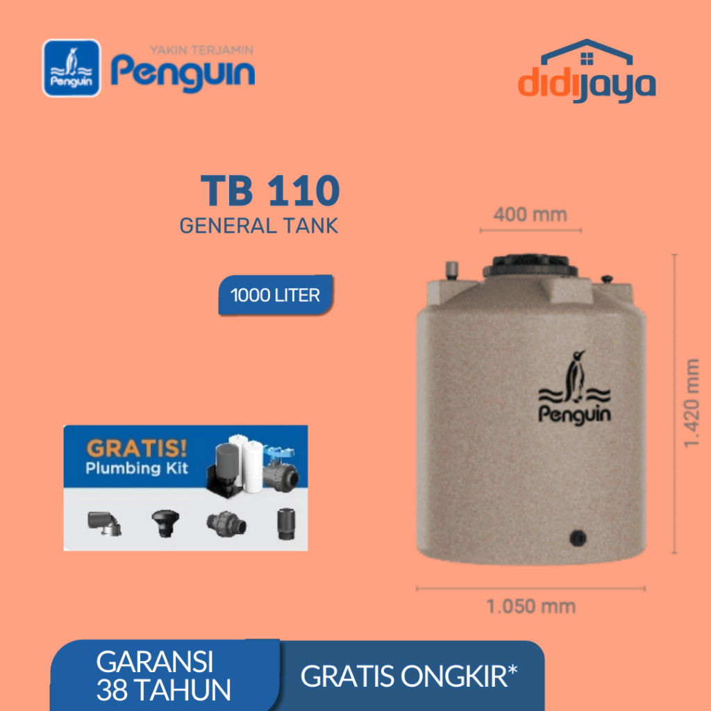 Tandon Air Penguin Anti Lumut Toren Air Tangki Air Penguin TB 110 1000 Liter FREE ONGKIR SE-JAWA
