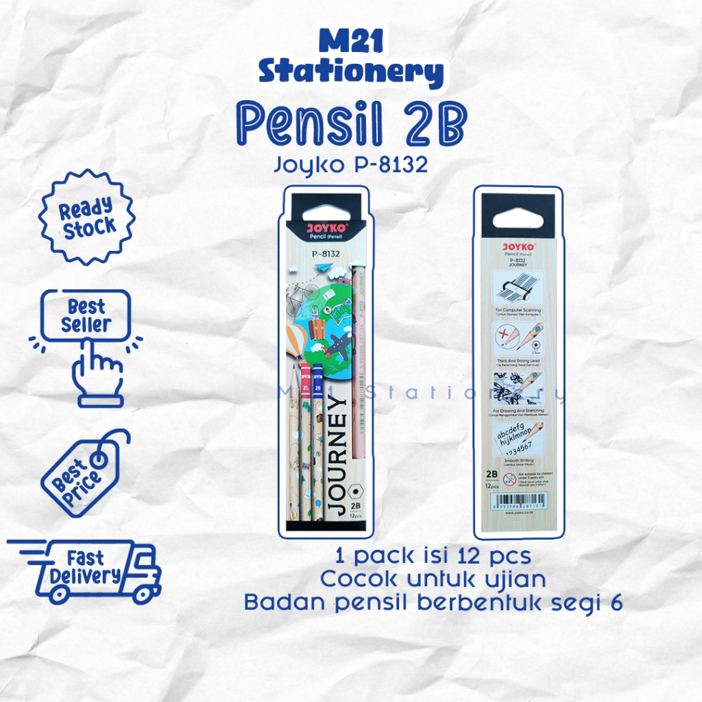 

(12 PCS) PENSIL 2B JOYKO P-8132 JOURNEY / p8128 1 pack pak pencil kayu pena ujian uji komputer un original menulis graphite menggambar sket sketch anak alat tulis sekolah kuliah atk kantor stationery murah / m21 stationery jogja