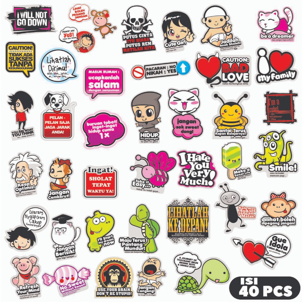 

ISI 40 PCS Stickers Motivasi Lucu dan meme Laptop HP MOTOR HELM