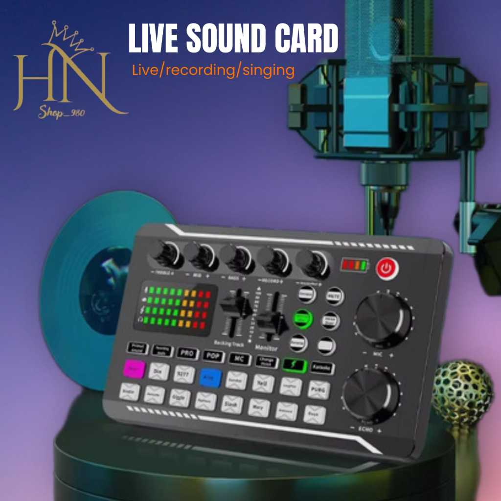 Live Sound Card Audio Podcast Pengubah Suara dengan Efek Suara untuk Karaoke HD F998