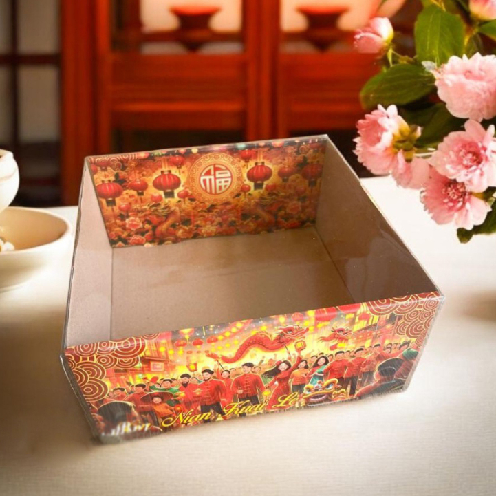 

( 10pcs ) Box mika imlek 22x22x10 cm dus kue packaging hampers cny kotak kue puding tempat roti bolu