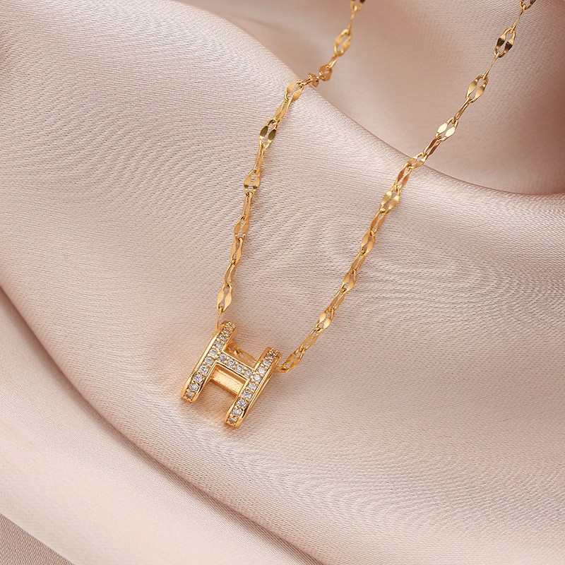 AMORE DR4 - Kalung Titanium - Kalung emas - Kalung Asli Titanium - Kalung Wanita - Kalung Inisial H 