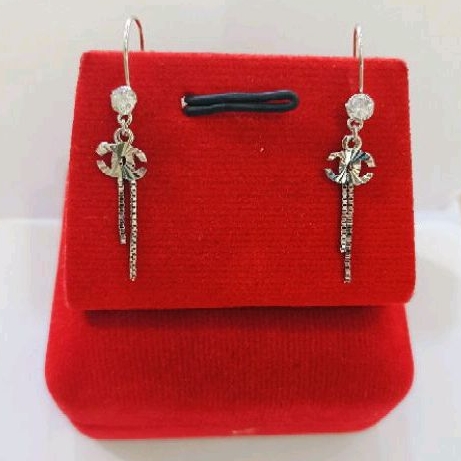 Anting panjang Dewasa Asli perak silver 925 lapis emas putih at015