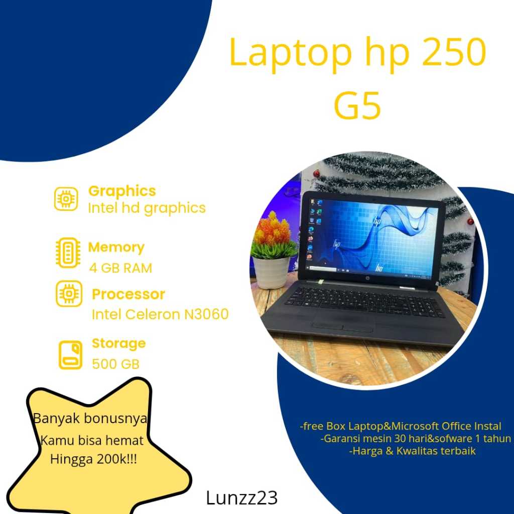 Laptop HP 250 G5 - Intel Celeron N3060 - Intel HD Graphics - Original second murah