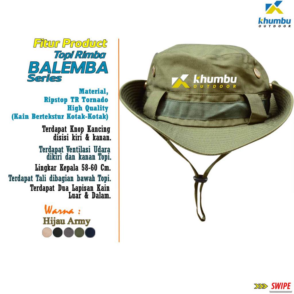 KHUMBU | Topi Rimba Double Air Vent Warna HIJAU ARMY | Topi Mancing Tactical Unisex