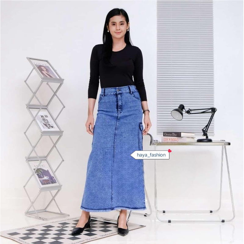 ROK JEANS SPAN CARGO BELAH BELAKANG//JEANS PANJANG