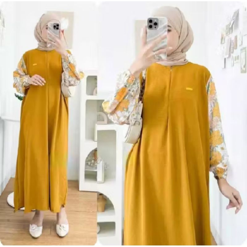 Dress Crinkle Lengan Kombinasi Rayon Premium LD 120 CM GAMIS TERBARU