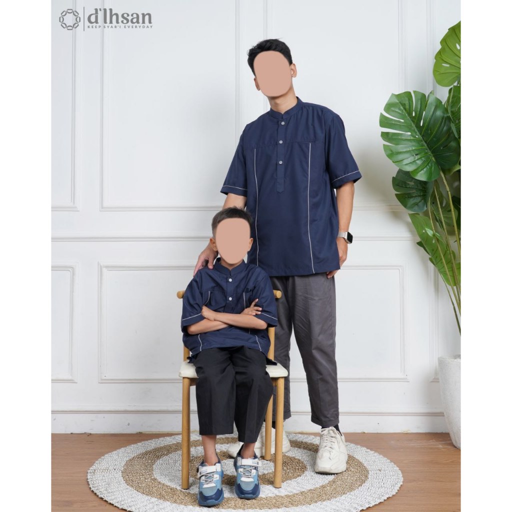 D'Ihsan Koko Sarimbit Lengan Pendek Dewasa Taqi / Taqiyya Navy Baju Muslim Pria Bahan Nyaman dan Pre