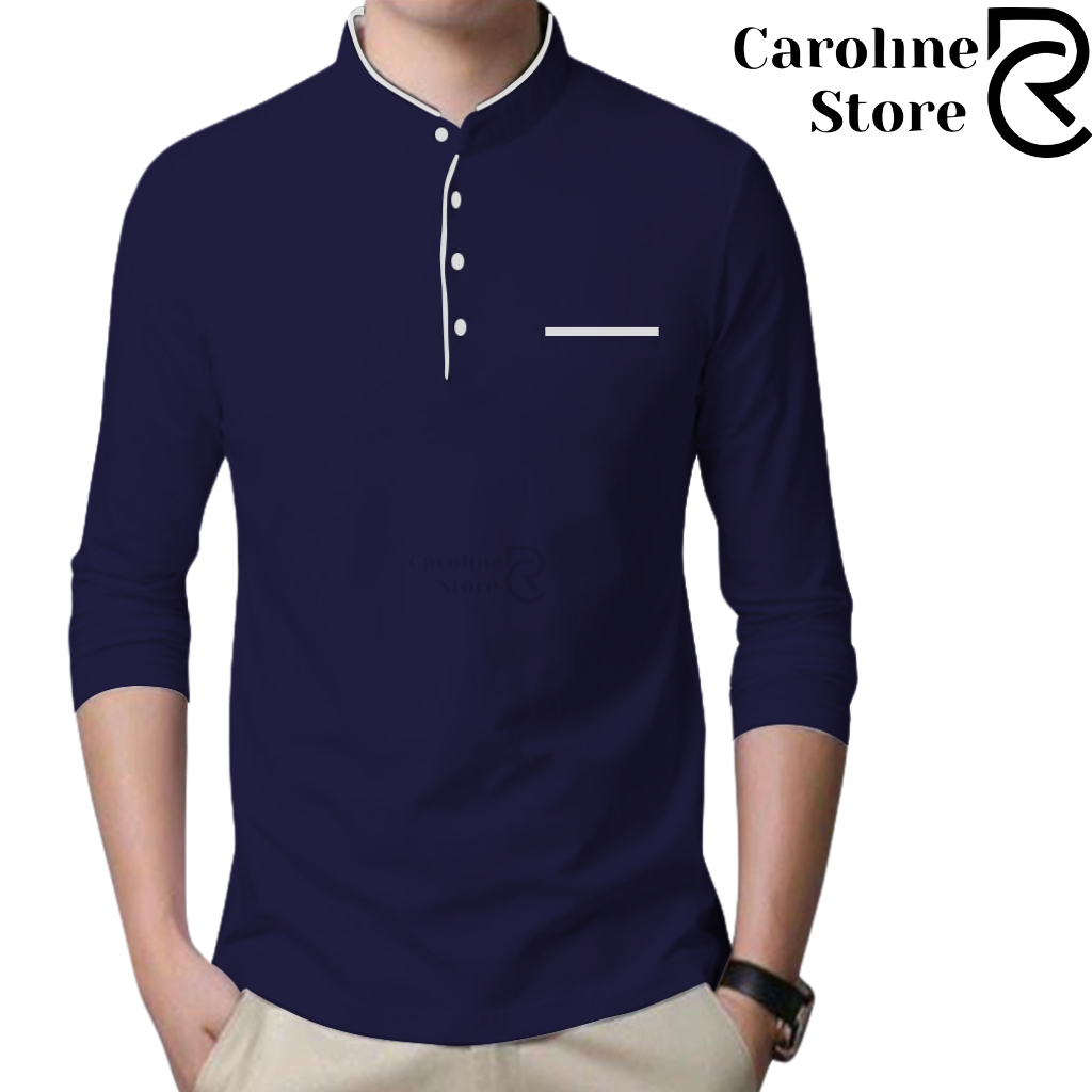 Kaos Polo Shirt Kerah saku Shanghai Lengan Panjang Premium - Kaos Koko Kerah Shanghai Lengan Panjang